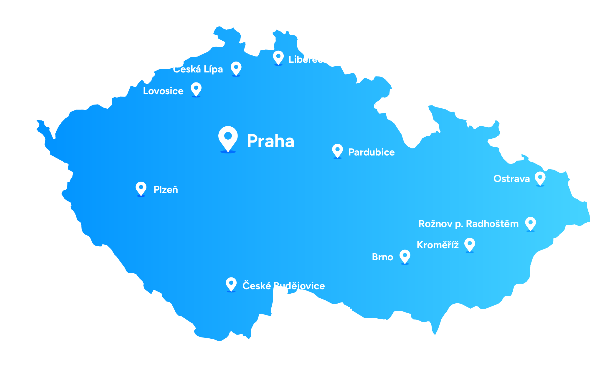 Mapa poboček ALS v České republice